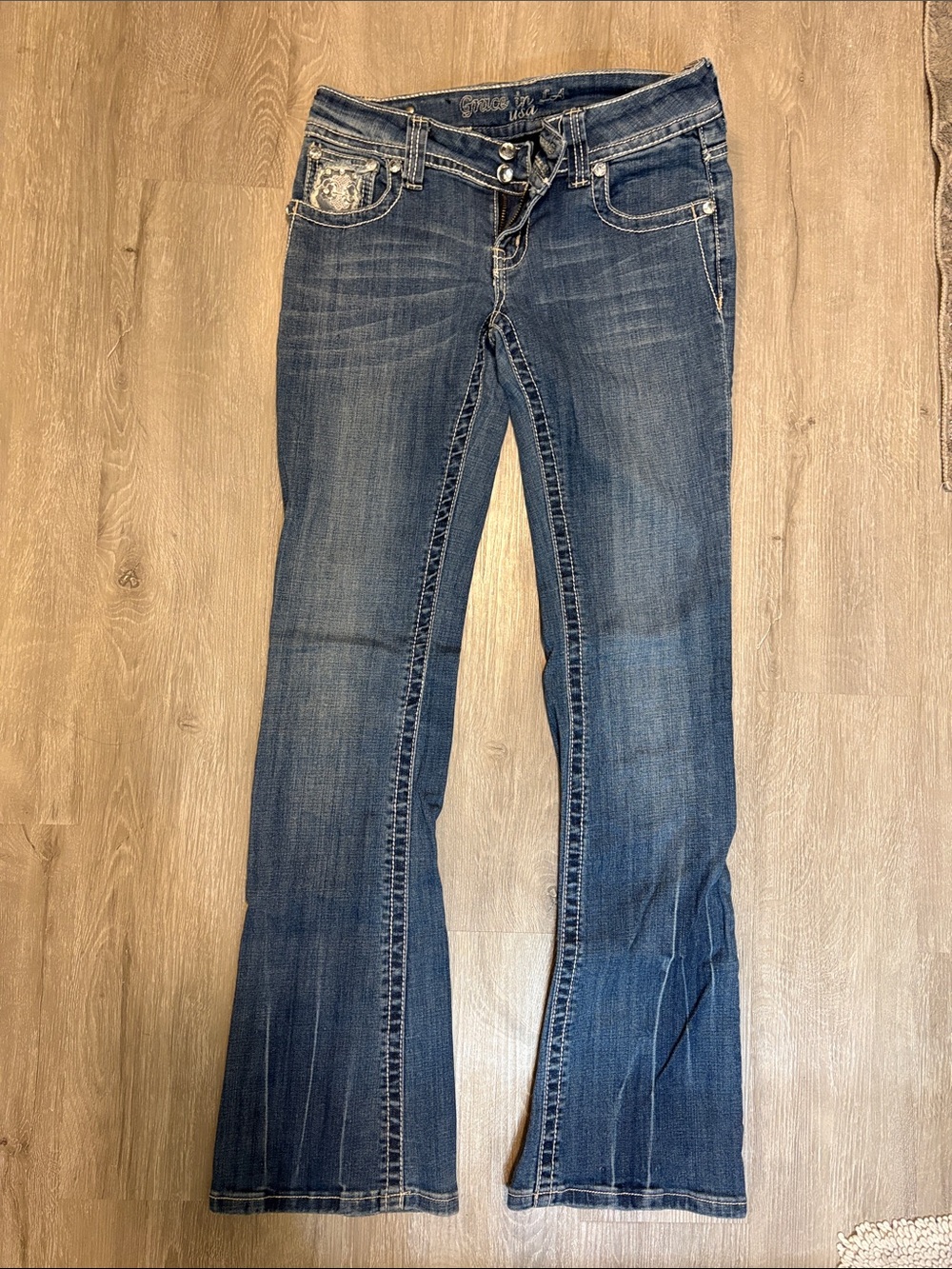 Grace in LA Dark Blue Flare Jeans